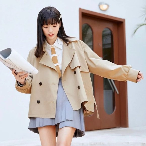 Ledin Short Oversize Khaki Trench Coat - NWT - Women Size S or XS - Picture 1 of 11